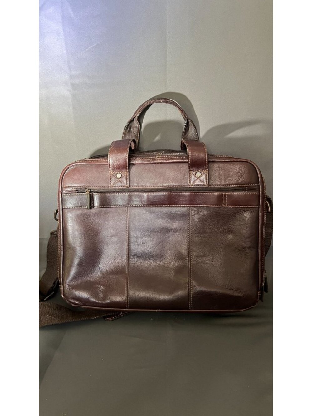Kenneth Cole Reaction Brown Leather Briefcase Laptop Bag With Shoulder Strap - Picture 4 of 13
